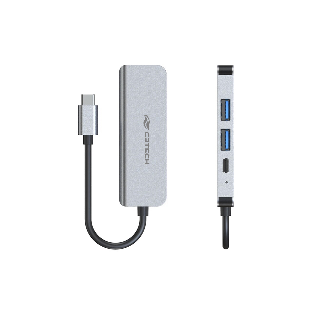 Hub USB Tipo-C C3 Tech 4 em 1, 1x USB 2.0, 1x USB 3.0,1X USB Tipo C PD 100W,1X HDMI 4K 30HZ-HU-D50GY