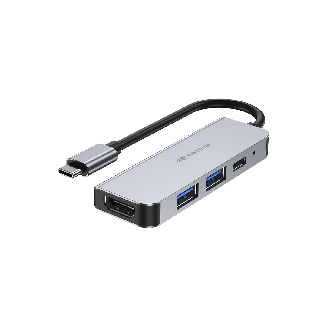 Hub USB Tipo-C C3 Tech 4 em 1, 1x USB 2.0, 1x USB 3.0,1X USB Tipo C PD 100W,1X HDMI 4K 30HZ-HU-D50GY