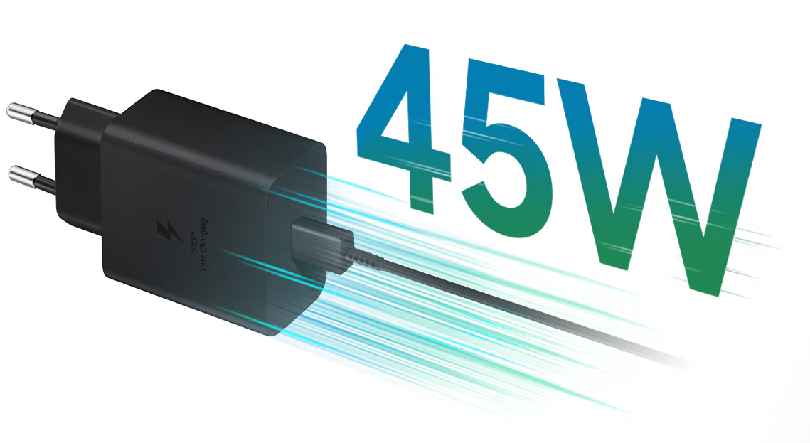 Carregador de Parede Samsung 45W, Super Rápido, com Cabo USB-C 1,80m, Bivolt, Preto