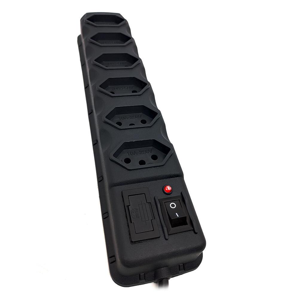 Filtro de Linha 6 Tomadas, Bivolt, 10A, 85cm, Preto, GV Cabos