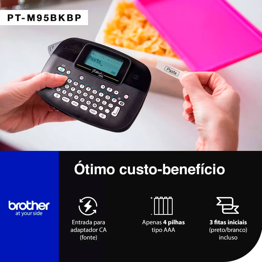 Rotulador Eletrônico Portátil com 3 Fitas Preto PTM95BKBP - Brother