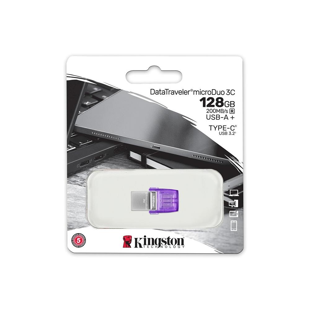 Pen Drive 128GB Kingston Data Traveler Micro Duo 3C USB-a e USB-C, 200MB/s, Roxo