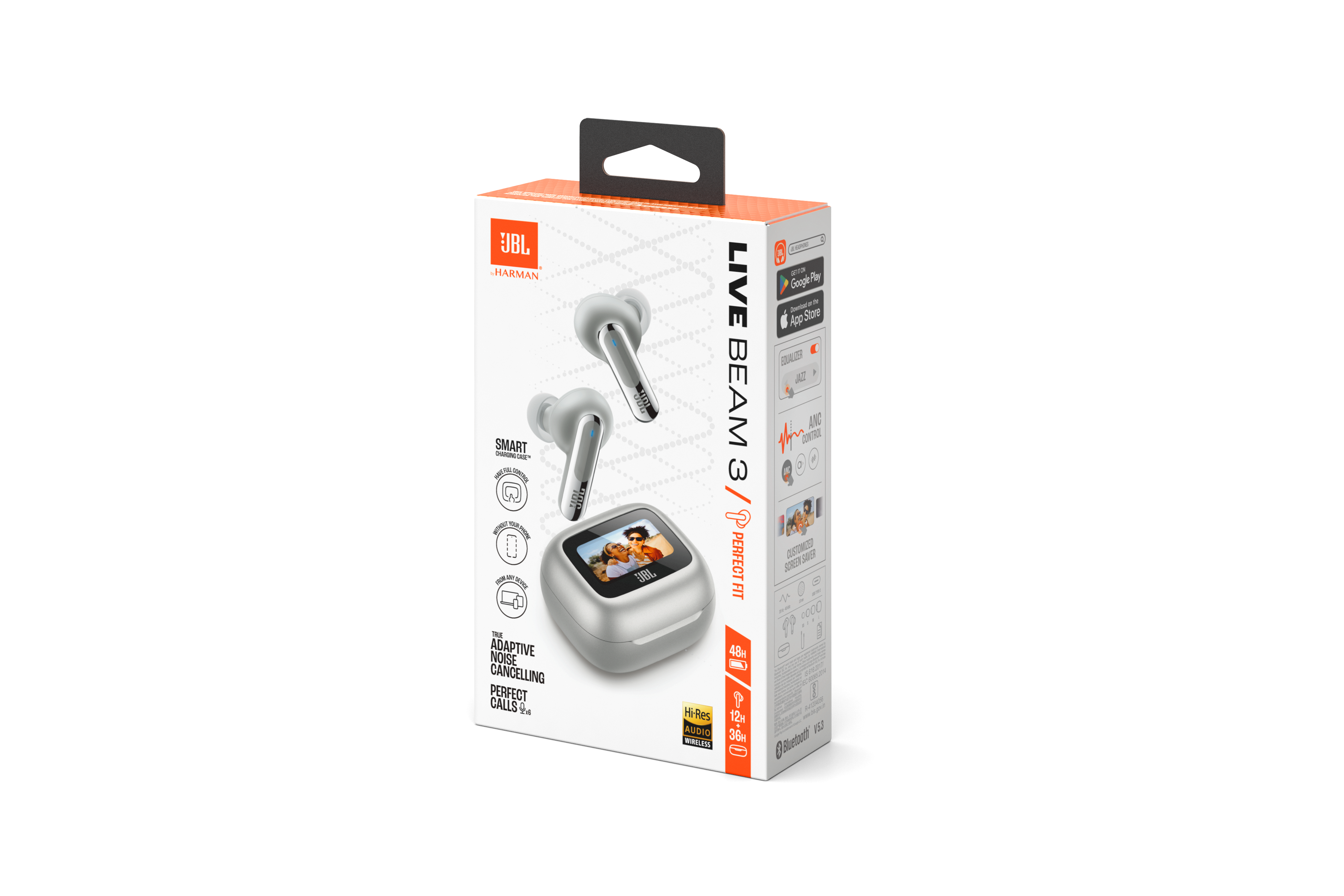 Fone de Ouvido JBL TWS Live Beam 3 Prata, Bluetooth 5.3, IP55, Áudio Hi-Res, JBLLIVEBEAM3SIL