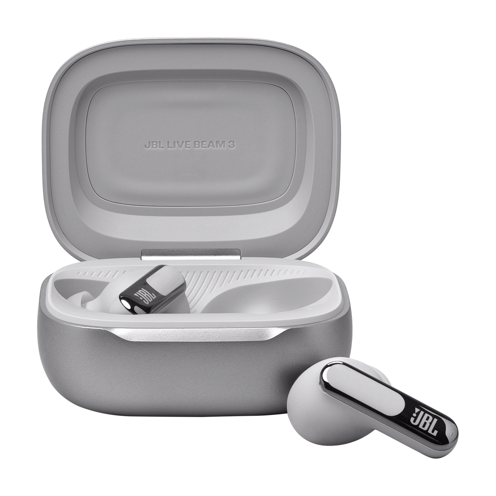 Fone de Ouvido JBL TWS Live Beam 3 Prata, Bluetooth 5.3, IP55, Áudio Hi-Res, JBLLIVEBEAM3SIL