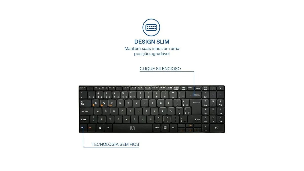 Teclado sem Fio Multilaser TS300, Slim, Bluetooth, Multimídia, Teclas Scissor, Preto, TC220