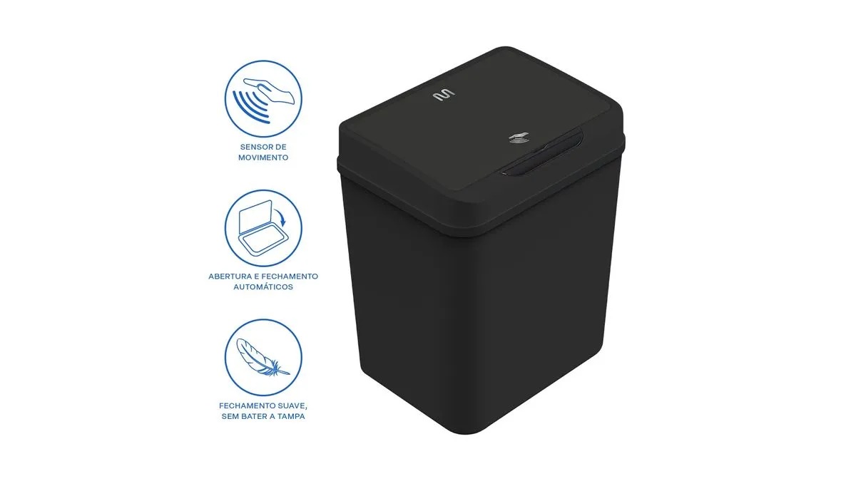 Lixeira Preto, Multilaser, Automática, 9L, com Sensor de Aproximação, EI080