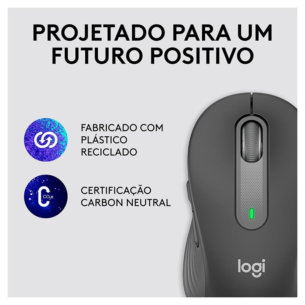 Mouse sem Fio Logitech Signature M650 L Left, para Canhoto Tam Padrão, USB e Bluetooth- Grafite