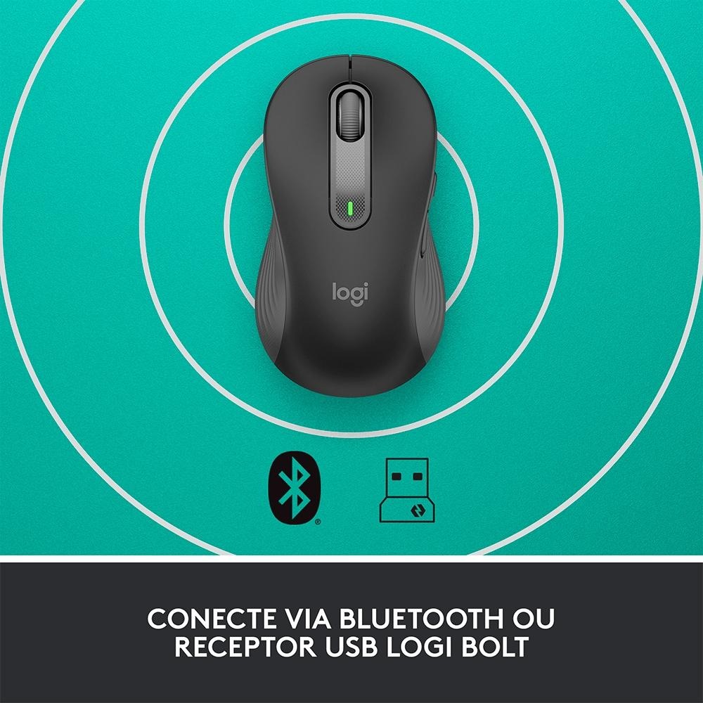 Mouse sem Fio Logitech Signature M650 L Left, para Canhoto Tam Padrão, USB e Bluetooth- Grafite