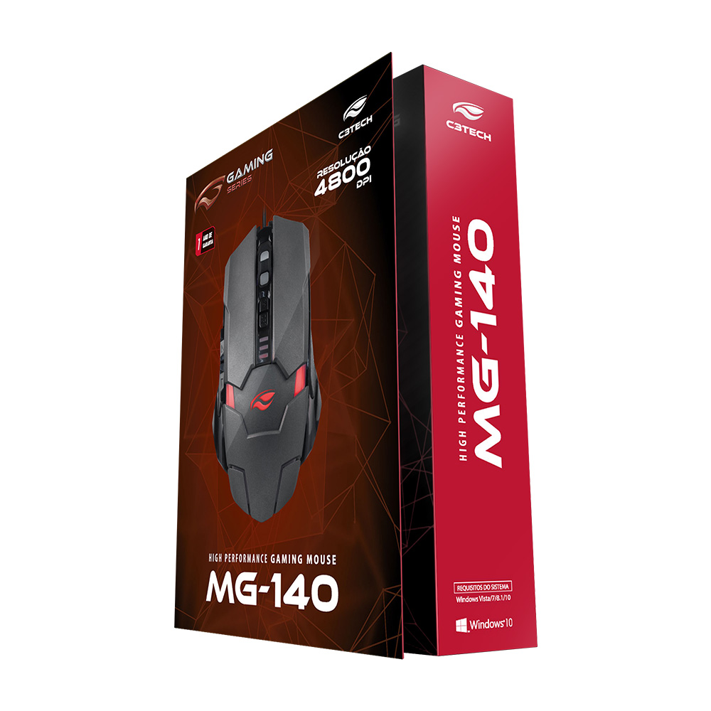Mouse Gamer com Fio USB MG-140CB, 4800dpi, Cor Chumbo, C3Tech