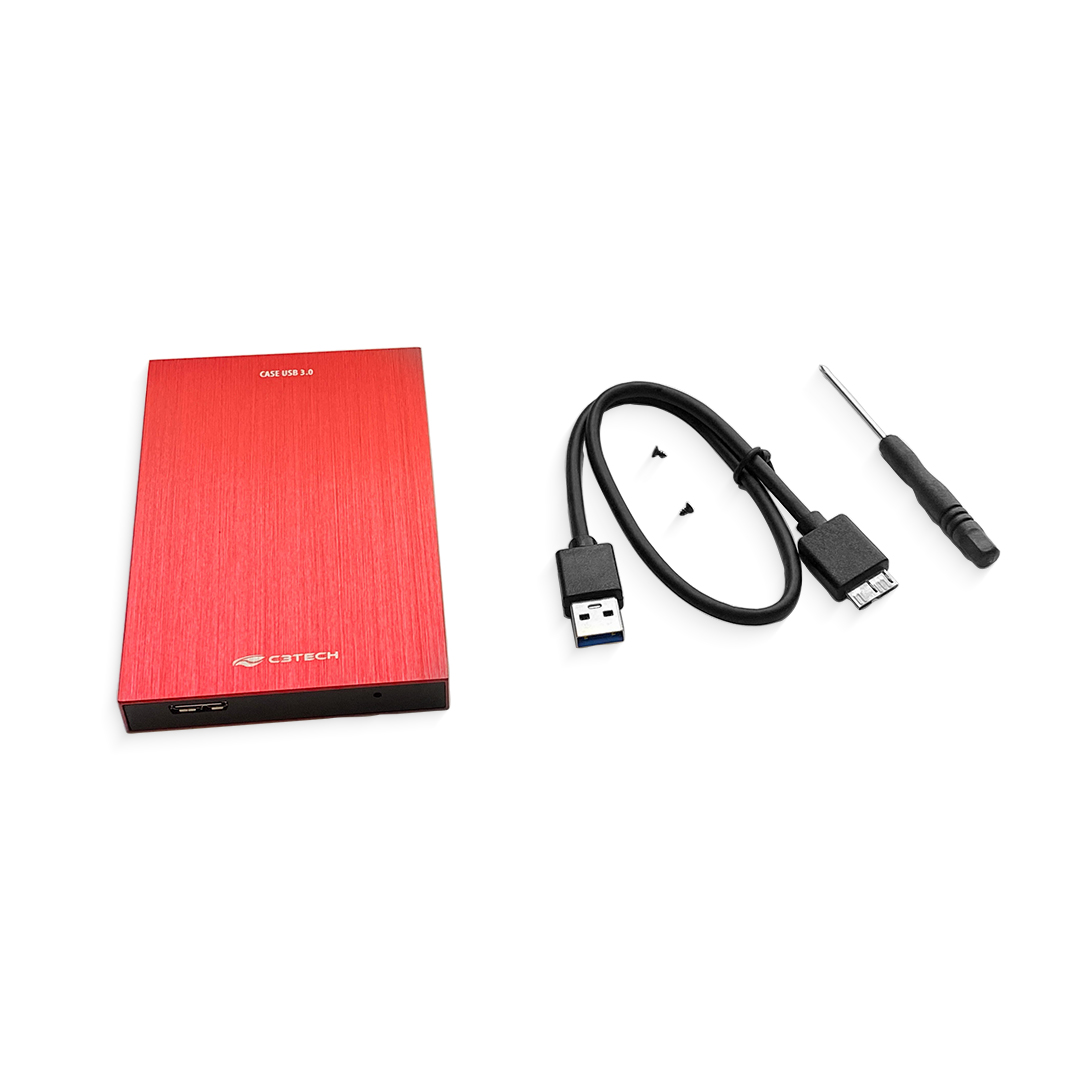 Case Externo para HD/SSD C3Tech, 2,5, USB 3.0, Ch 400RD, Gaveta, Vermelho