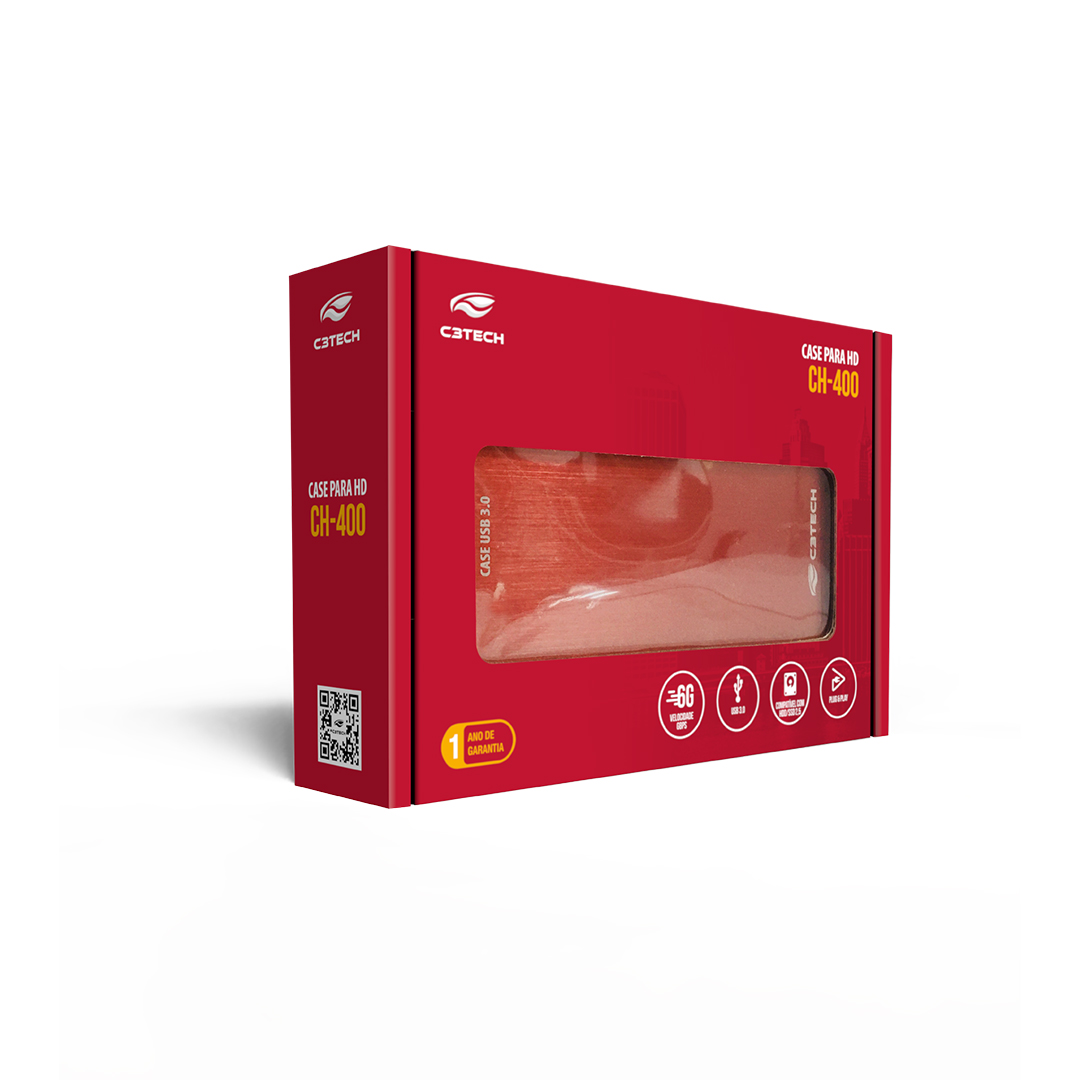 Case Externo para HD/SSD C3Tech, 2,5, USB 3.0, Ch 400RD, Gaveta, Vermelho