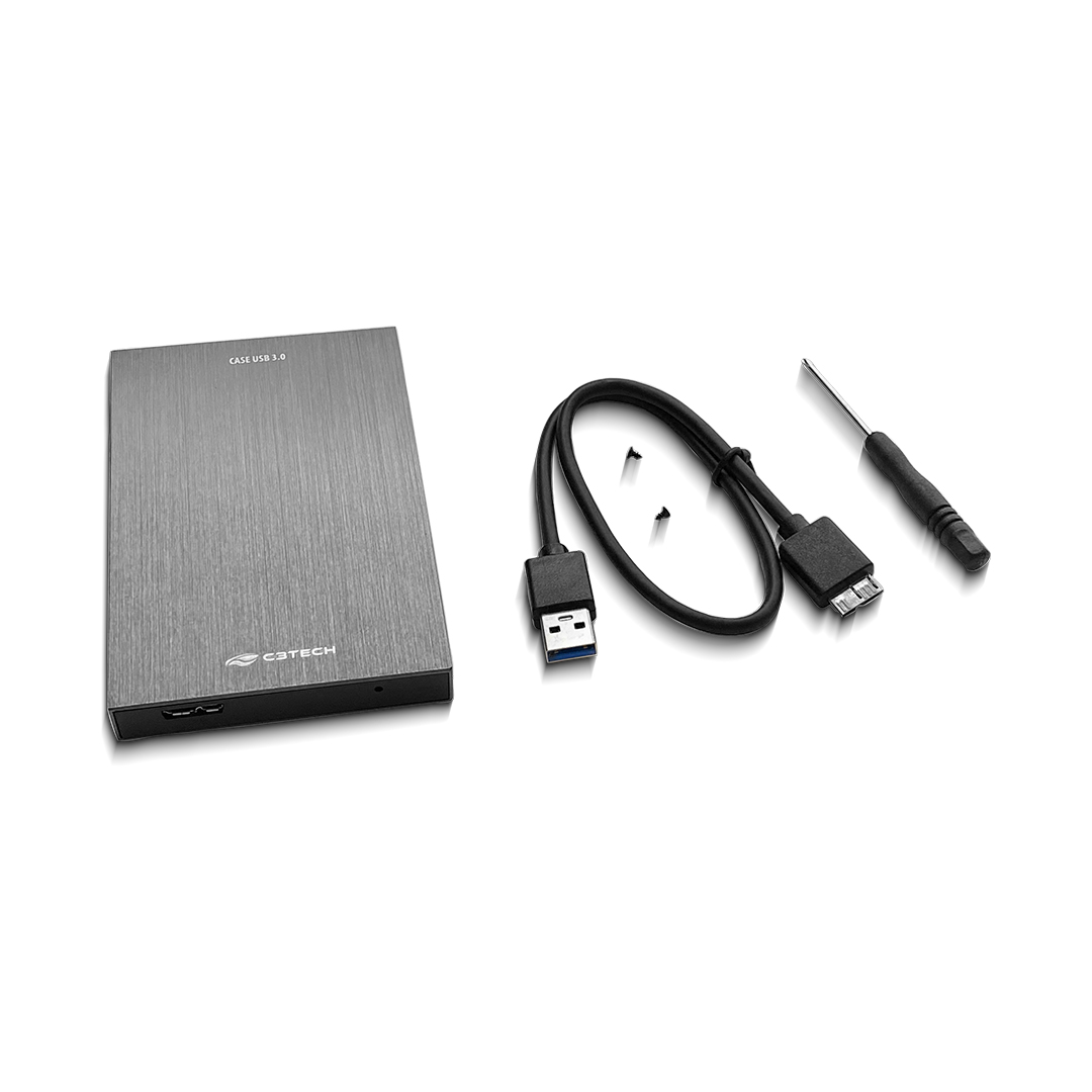 Case Externo para HD/SSD C3Tech, 2,5, USB 3.0, Ch 400CB, Gaveta, Chumbo