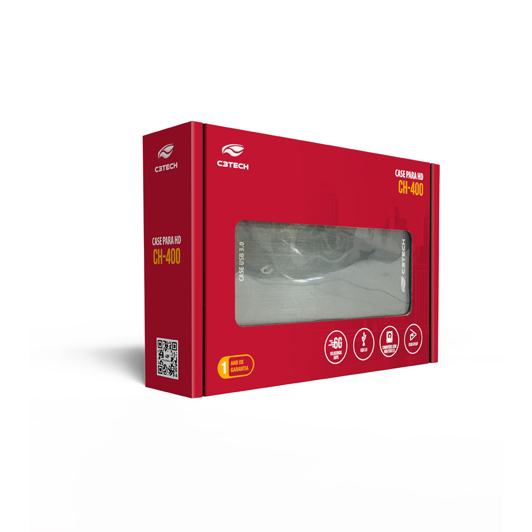 Case Externo para HD/SSD C3Tech, 2,5, USB 3.0, Ch 400CB, Gaveta, Chumbo