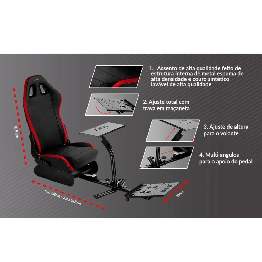 Cockpit Gamer Monza para Volantes com Assento, Dazz - Preto/Vermelho