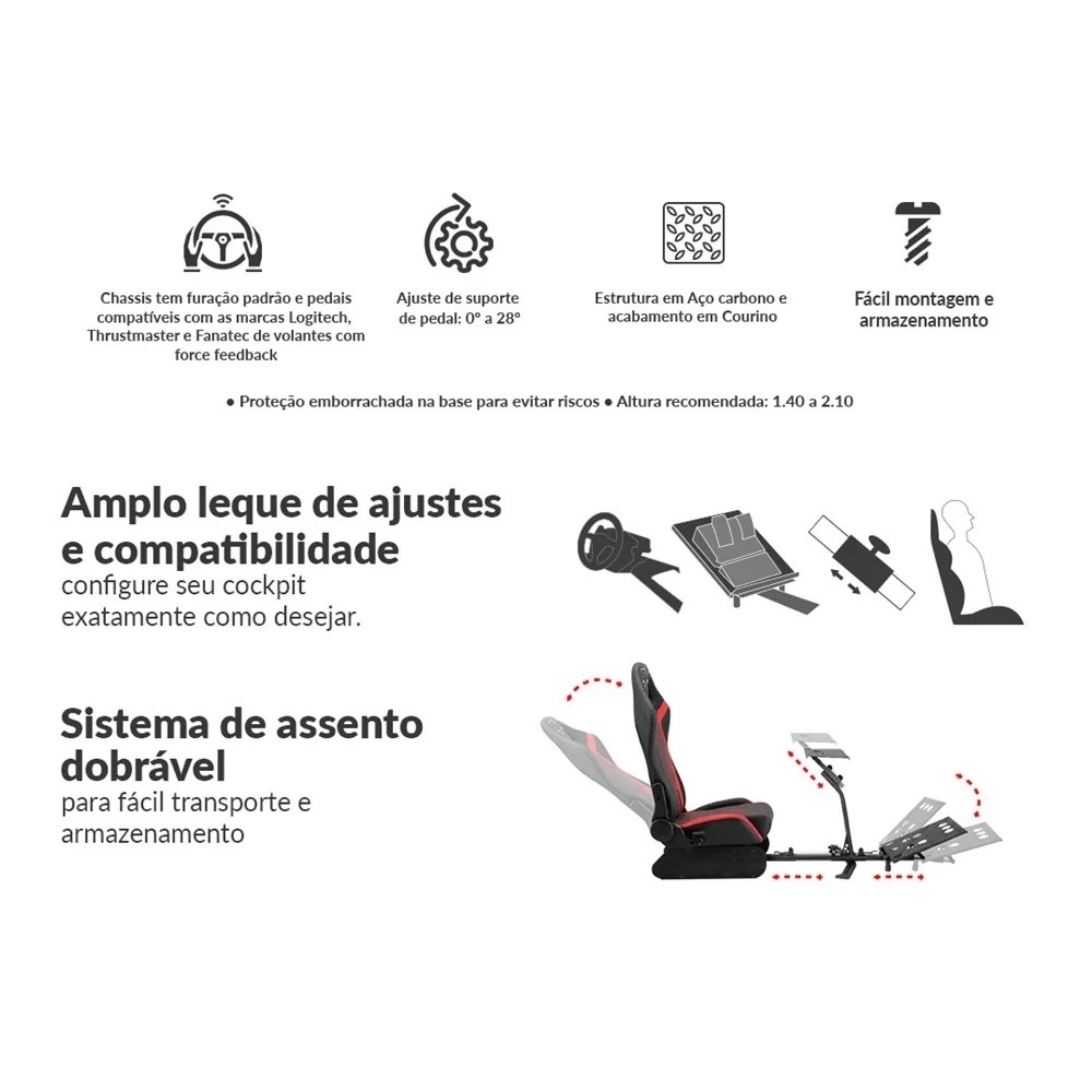 Cockpit Gamer Monza para Volantes com Assento, Dazz - Preto/Vermelho
