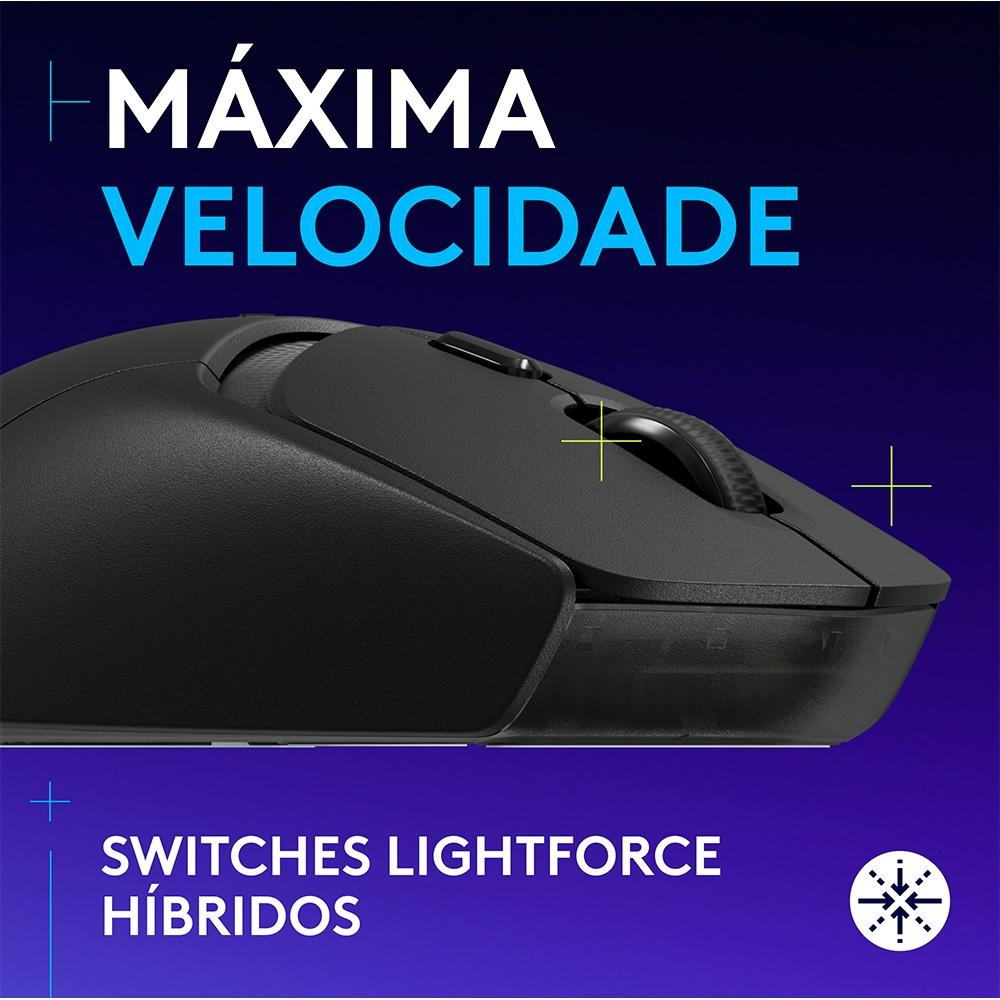 Mouse Gamer sem Fio Logitech G309 Lightspeed, Switches Lightforce, Sensor Hero 25K, 6 Botões, Preto