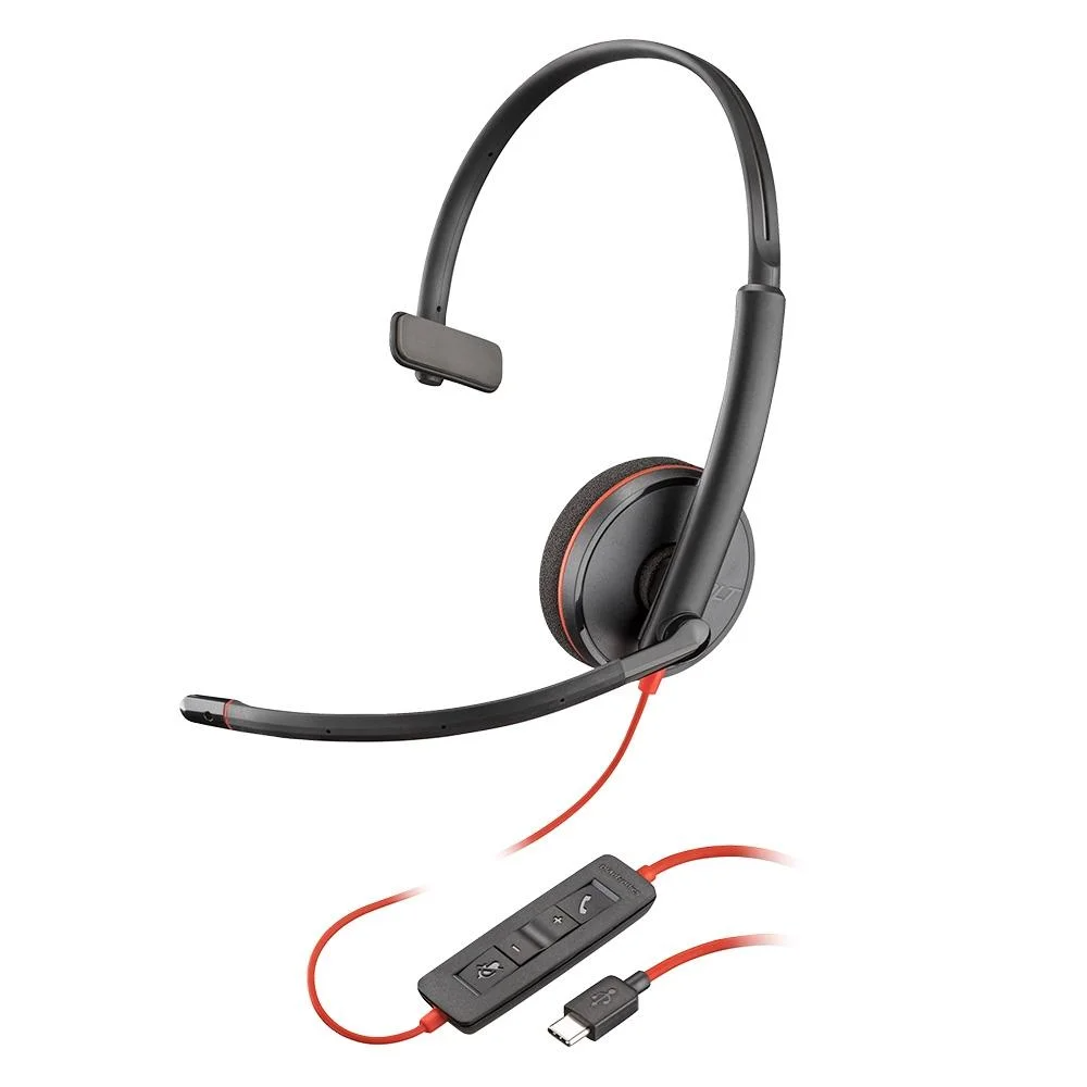 Headset com Fio HP Poly Blackwire 3210 Preto, USB-a, USB-C, Controles de Áudio Integrado, 8x214AA