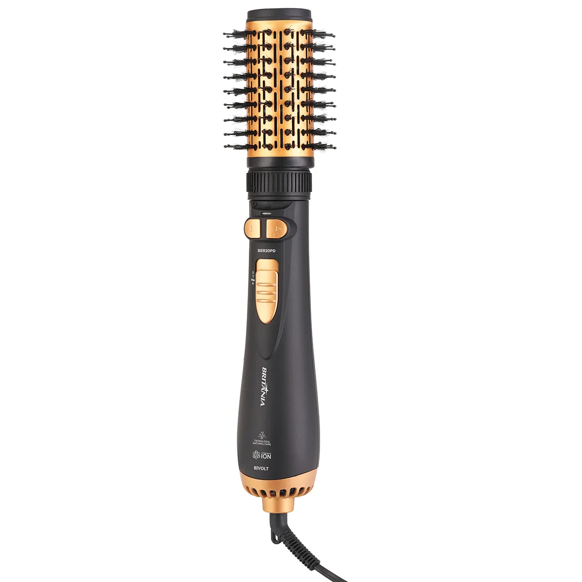 Escova Rotativa Secadora Britânia BER20PD com 3 Temperaturas Bivolt – Preta/Dourada