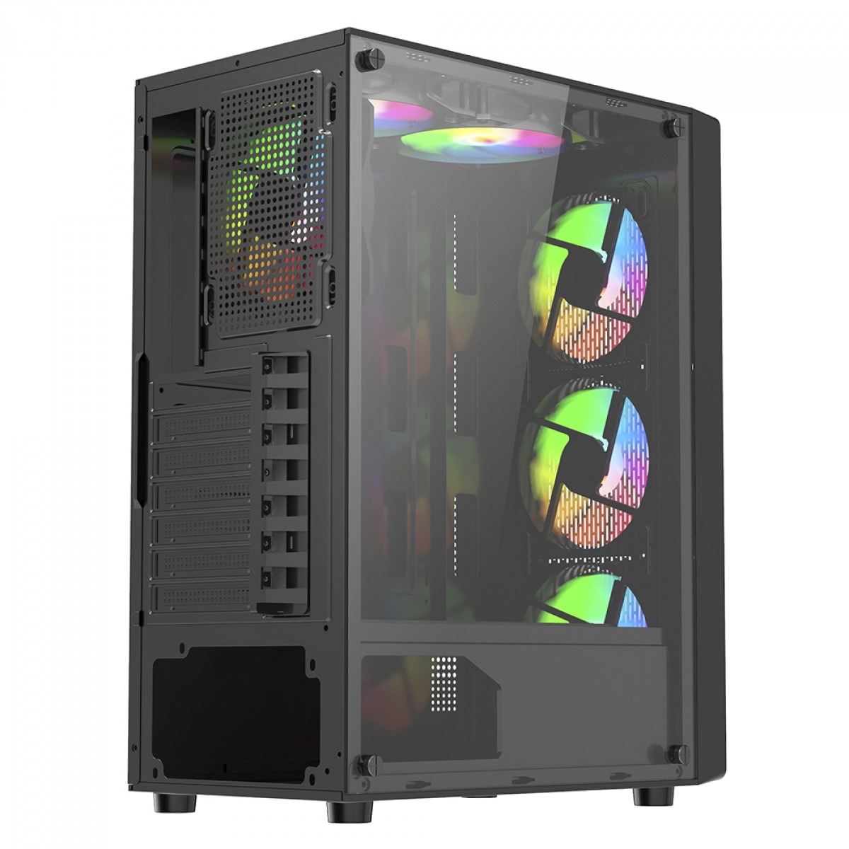 Gabinete Gamer Liketek Storm RGB, Mid-Tower, Vidro Temperado, com 4 Fans RGB, sem Fonte - Preto
