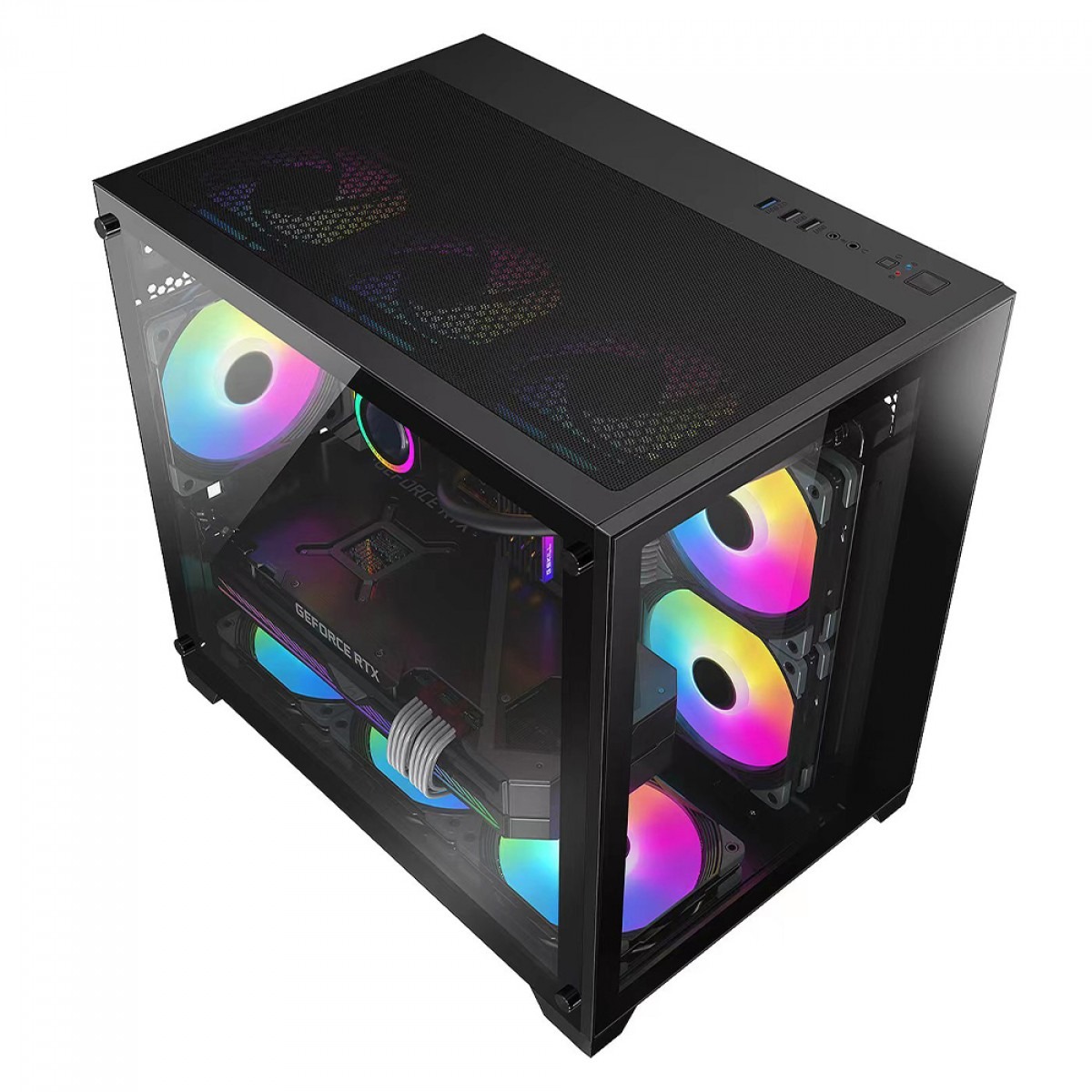 Gabinete Gamer Liketec Cube Kirra RGB, Mid-Tower, Vidro Temperado, sem Fonte, com 4 Fans, Preto