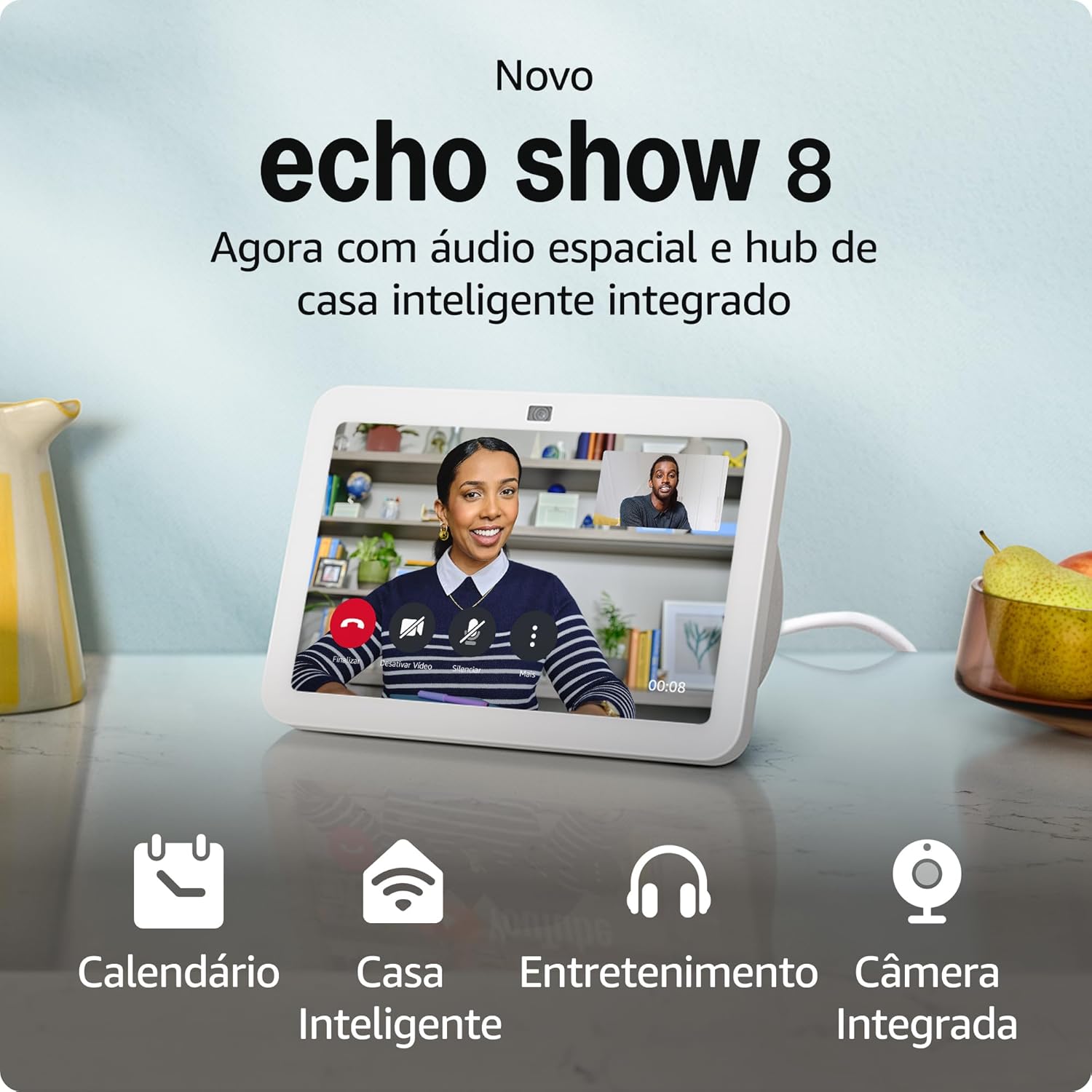 Echo Show 8 (3ª Geração, 2024) Smart Display com Áudio Espacial, Hub Casa Inteligente e Alexa Branco