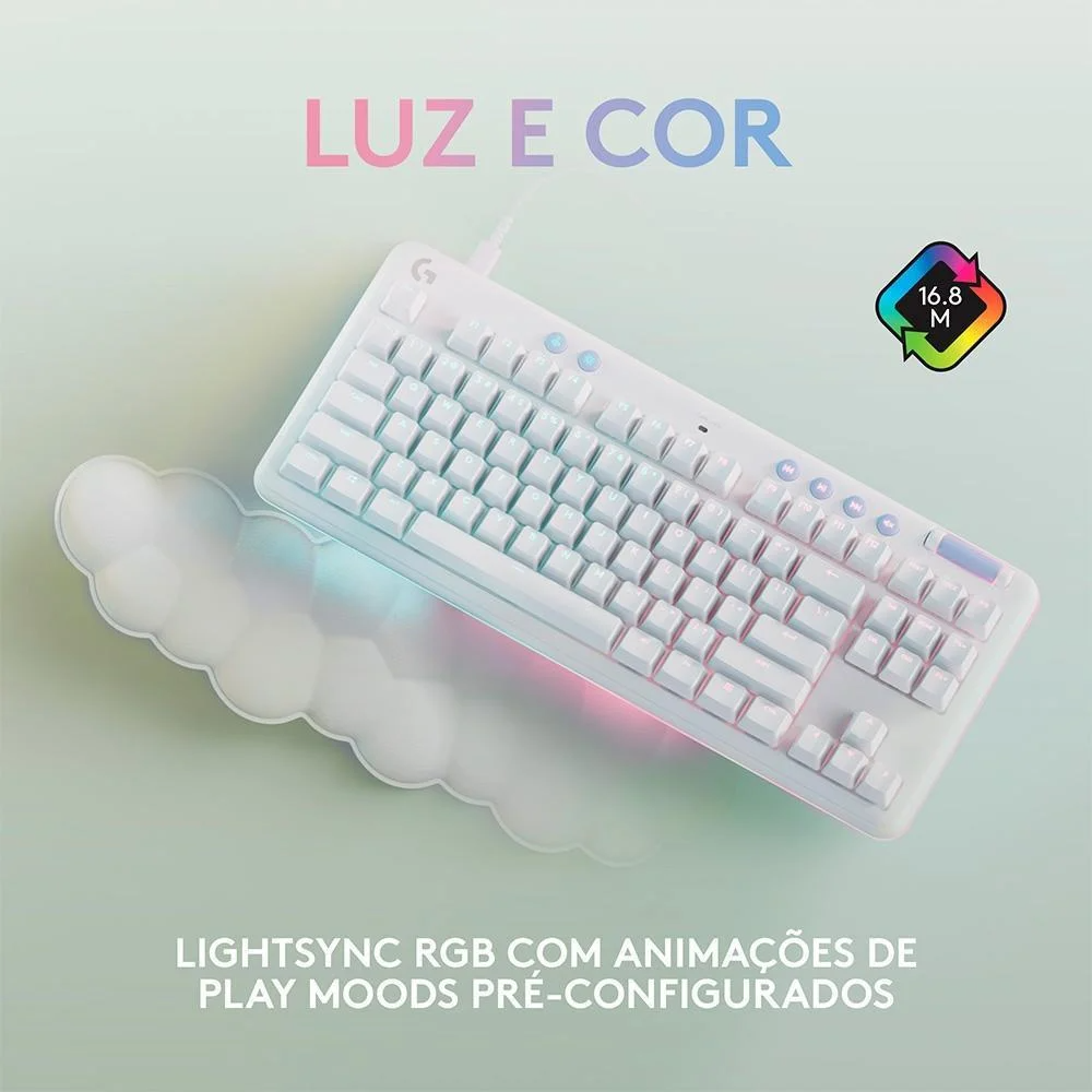 Teclado Gamer Logitech G713, Aurora Lightspeed RGB, Mecânico, Switch Gx Brown, ABNT2, Branco