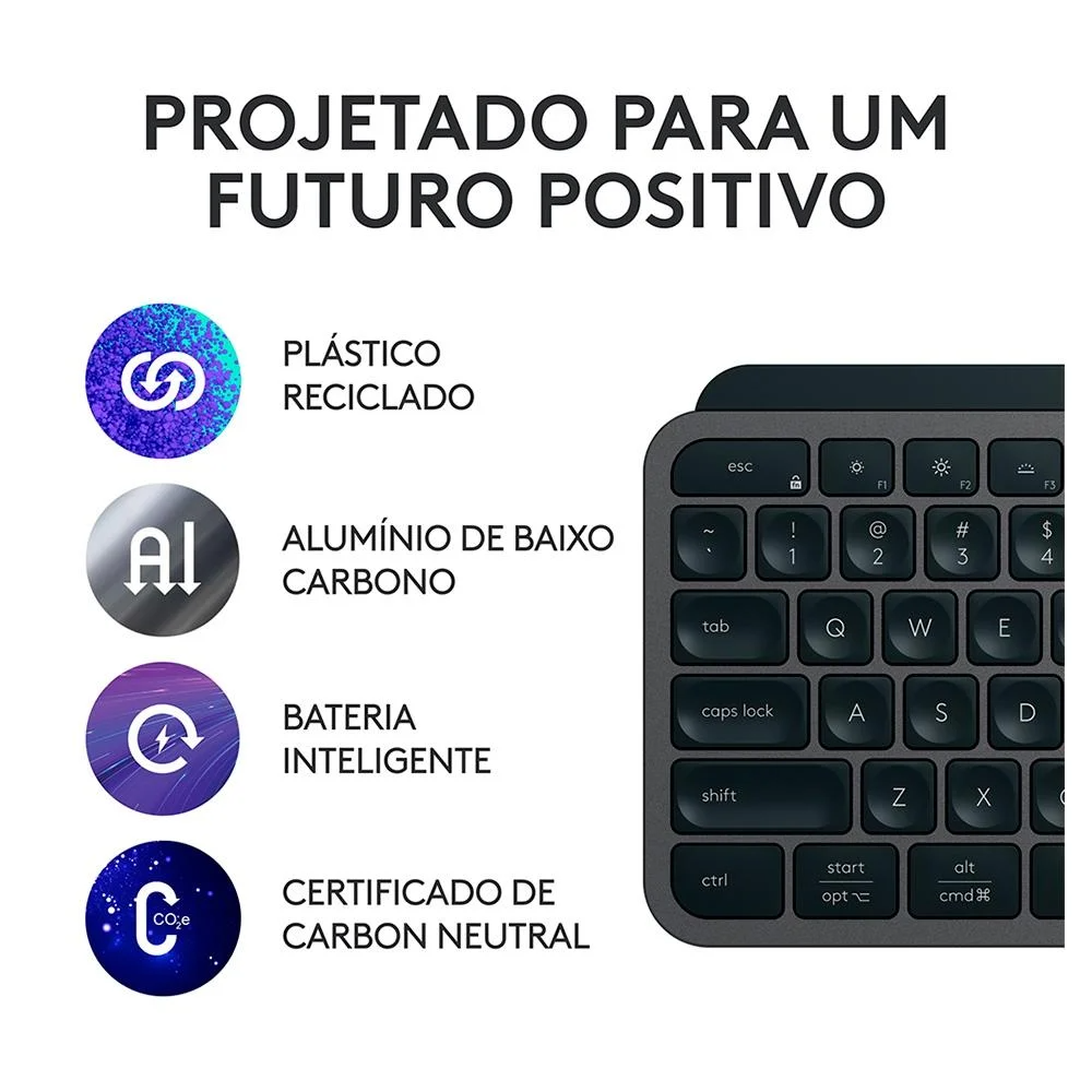 Teclado sem Fio Logitech Mx Keys S, Iluminação Inteligente, Bluetooth, USB, Logi Bolt, Recarregável