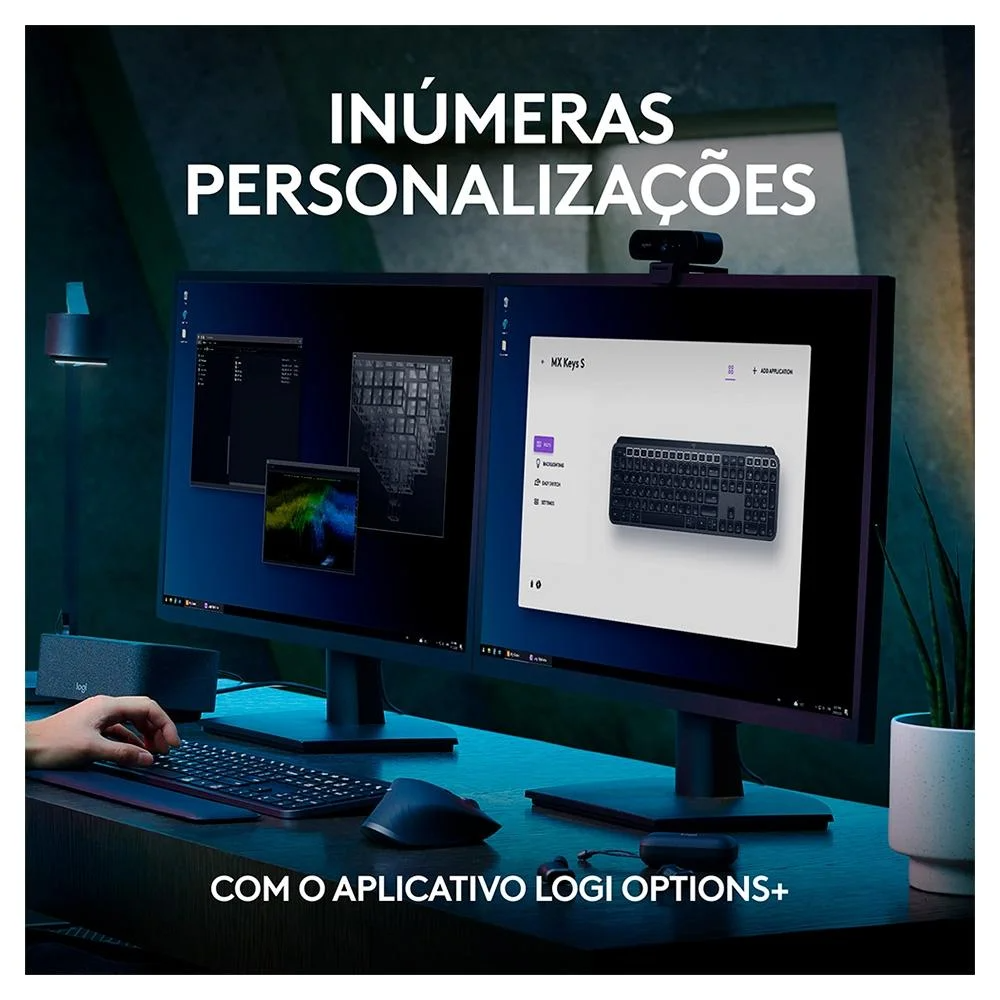 Teclado sem Fio Logitech Mx Keys S, Iluminação Inteligente, Bluetooth, USB, Logi Bolt, Recarregável