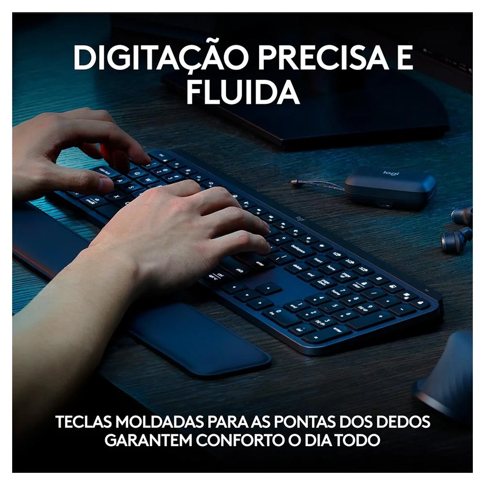 Teclado sem Fio Logitech Mx Keys S, Iluminação Inteligente, Bluetooth, USB, Logi Bolt, Recarregável