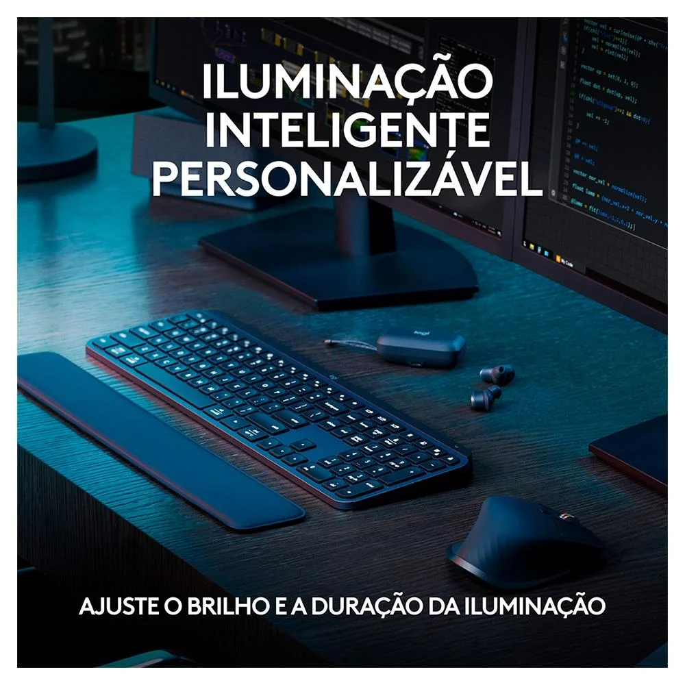 Teclado sem Fio Logitech Mx Keys S, Iluminação Inteligente, Bluetooth, USB, Logi Bolt, Recarregável
