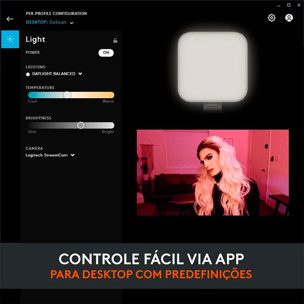 Iluminador LED Logitech Litra Glow,tecnologia Truesoft, Braço Ajustável, Controle por App, PC/Mac