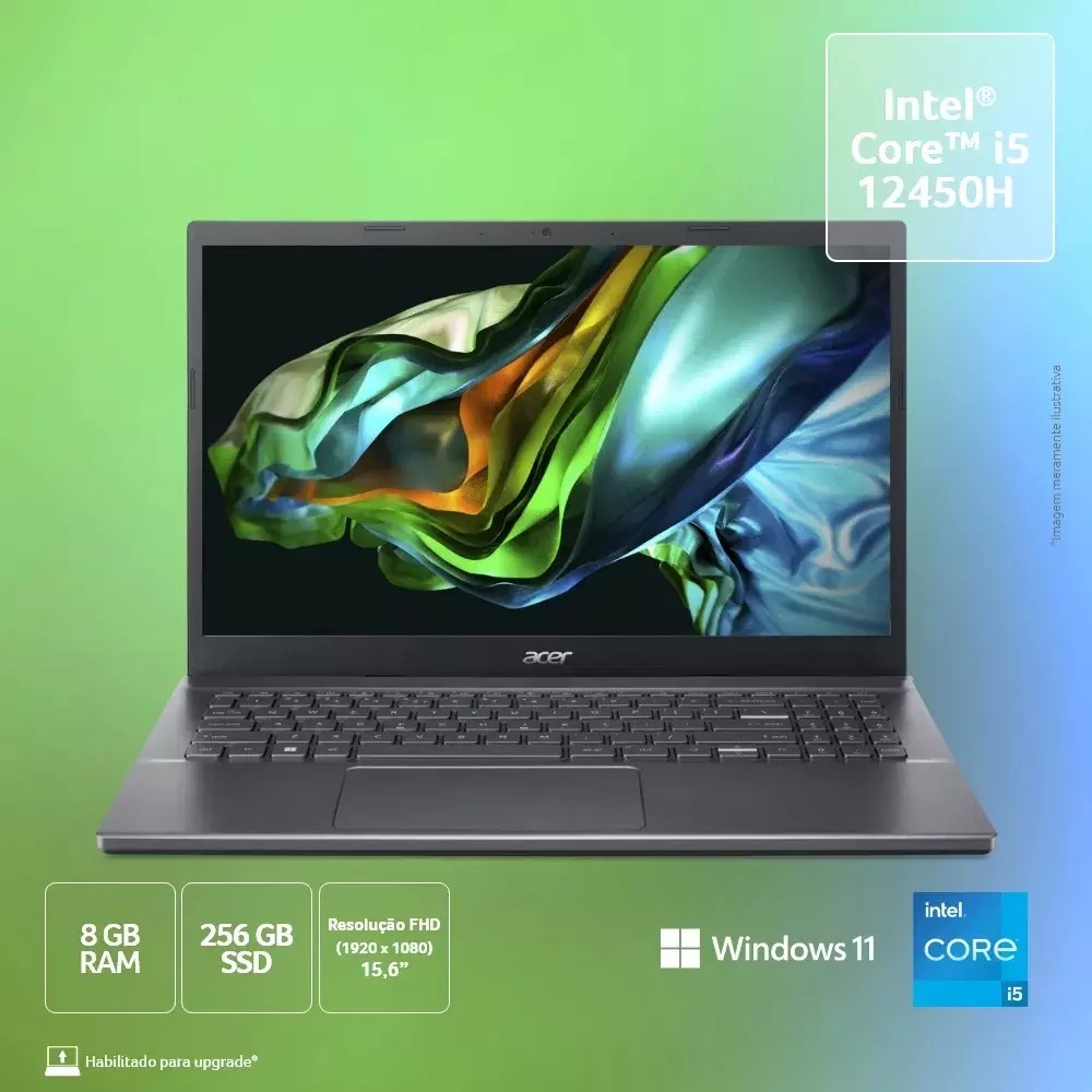 Notebook Acer Aspire 5 15,6" FHD 12ª Ger i5-12450H 8GB 256GB SSD Windows 11 Home
