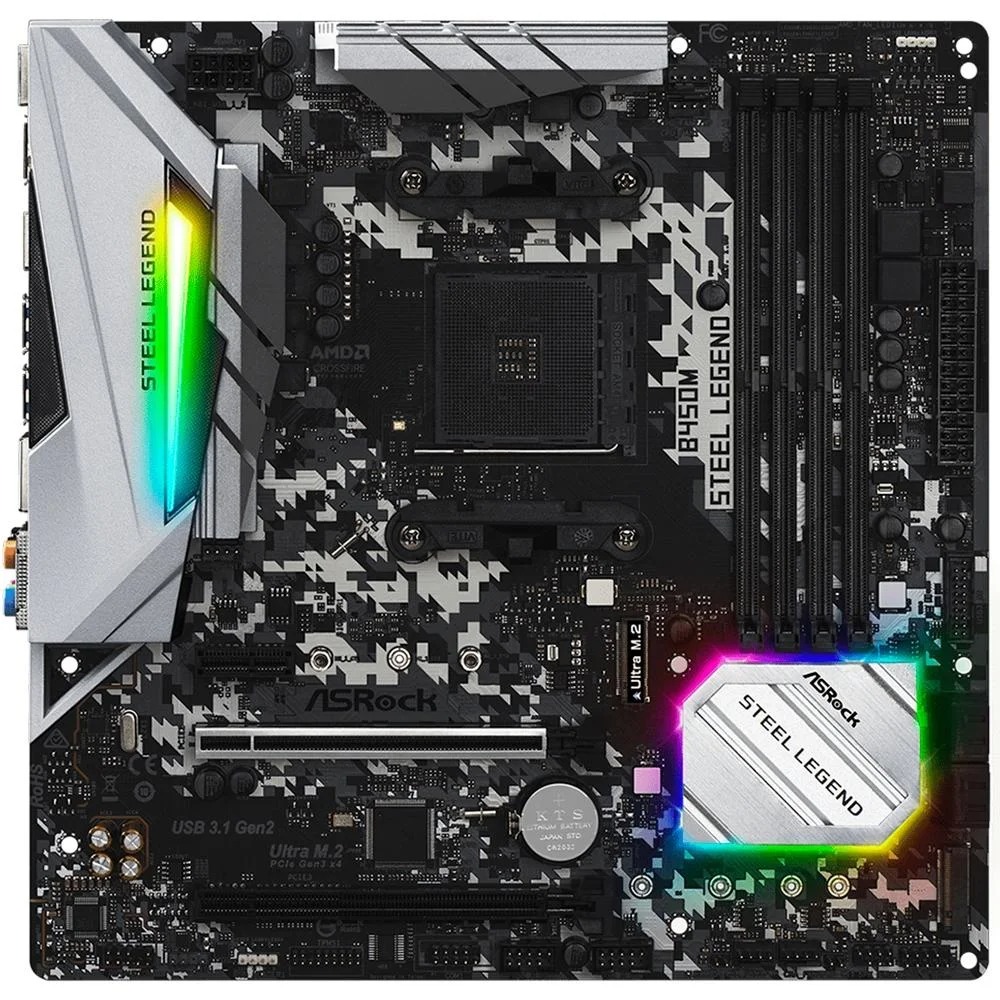 Placa Mãe Asrock AM4 B450M Steel Legend MATX, DDR4, M.2, USB-A/c 3.2, LAN Gigabit, HDMI/DP