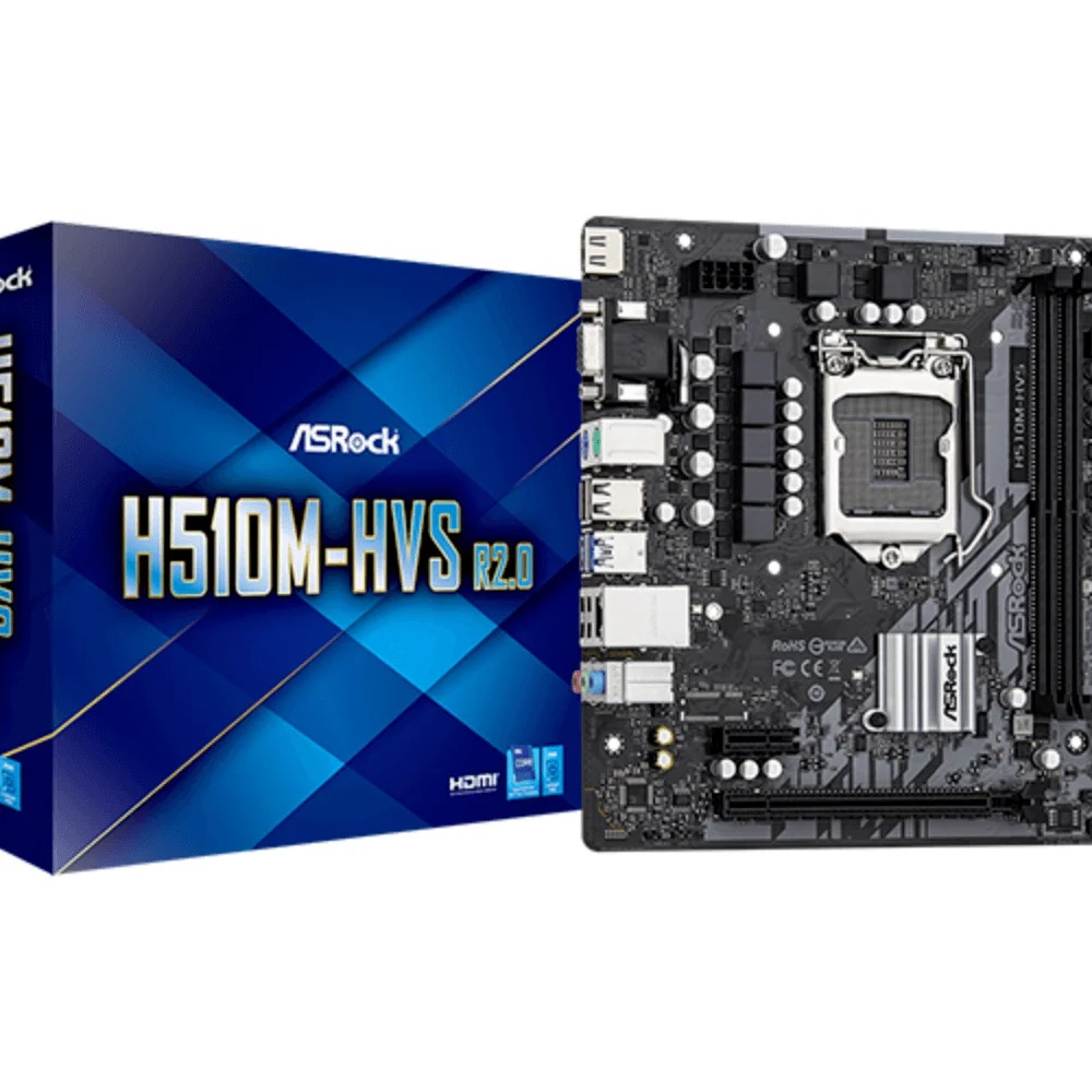 Placa Mãe Asrock LGA1200 H510M-HVS R2.0 MATX, DDR4, M.2, LAN Gigabit, HDMI/VGA, 10/11 Ger