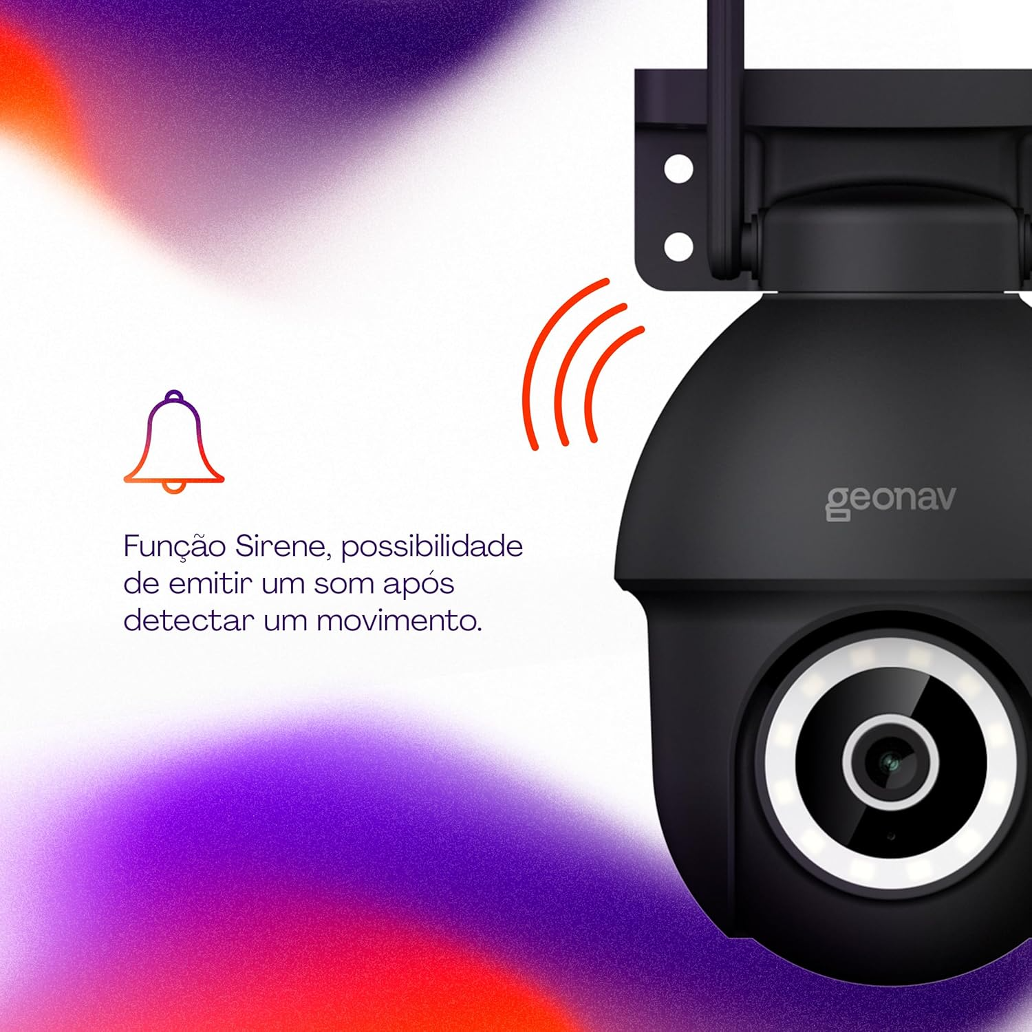 Câmera Externa Inteligente Geonav, Ptz, 3K, 4MP, Wi-Fi, Sensor Movimento, Compatível Alexa e Google