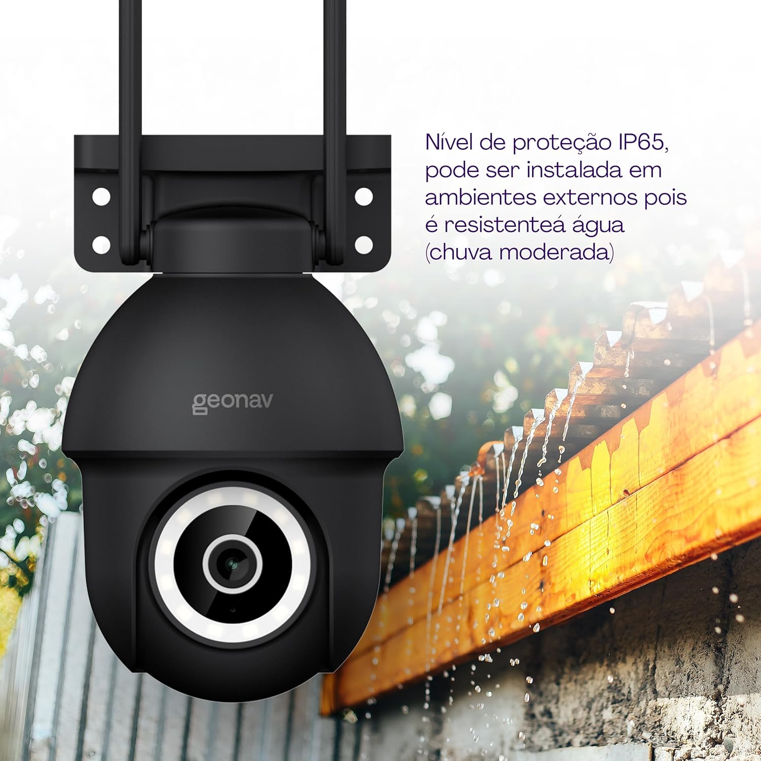 Câmera Externa Inteligente Geonav, Ptz, 3K, 4MP, Wi-Fi, Sensor Movimento, Compatível Alexa e Google
