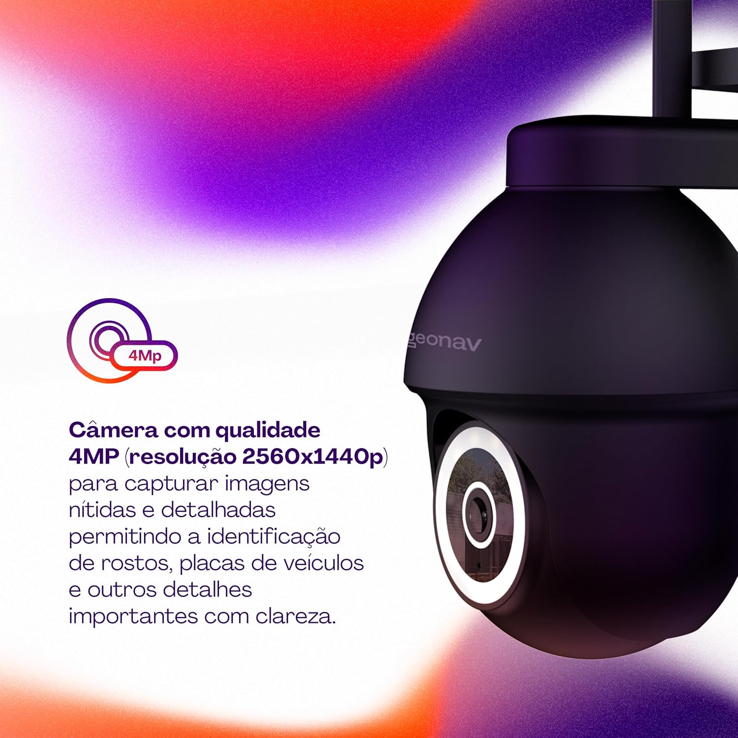 Câmera Externa Inteligente Geonav, Ptz, 3K, 4MP, Wi-Fi, Sensor Movimento, Compatível Alexa e Google