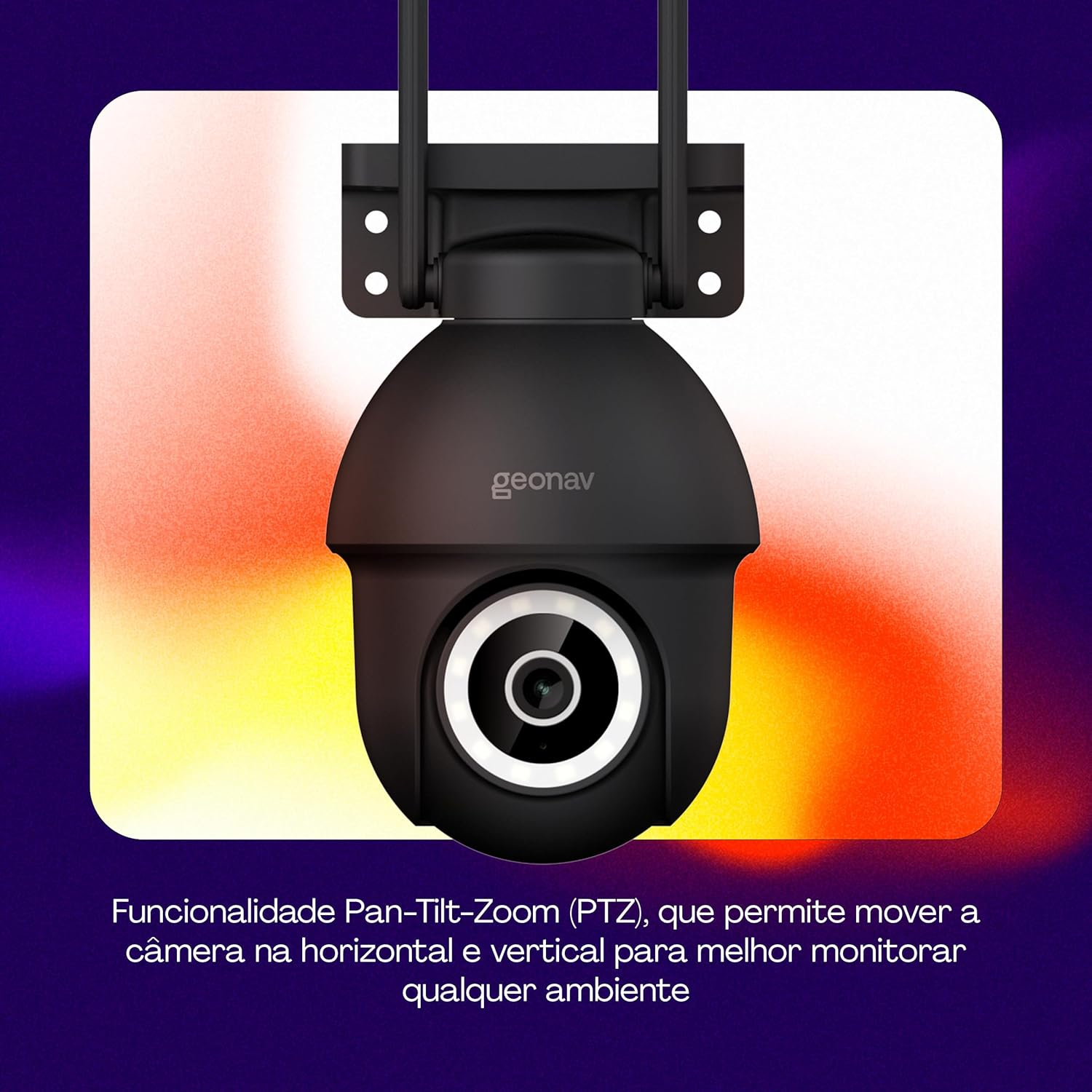 Câmera Externa Inteligente Geonav, Ptz, 3K, 4MP, Wi-Fi, Sensor Movimento, Compatível Alexa e Google