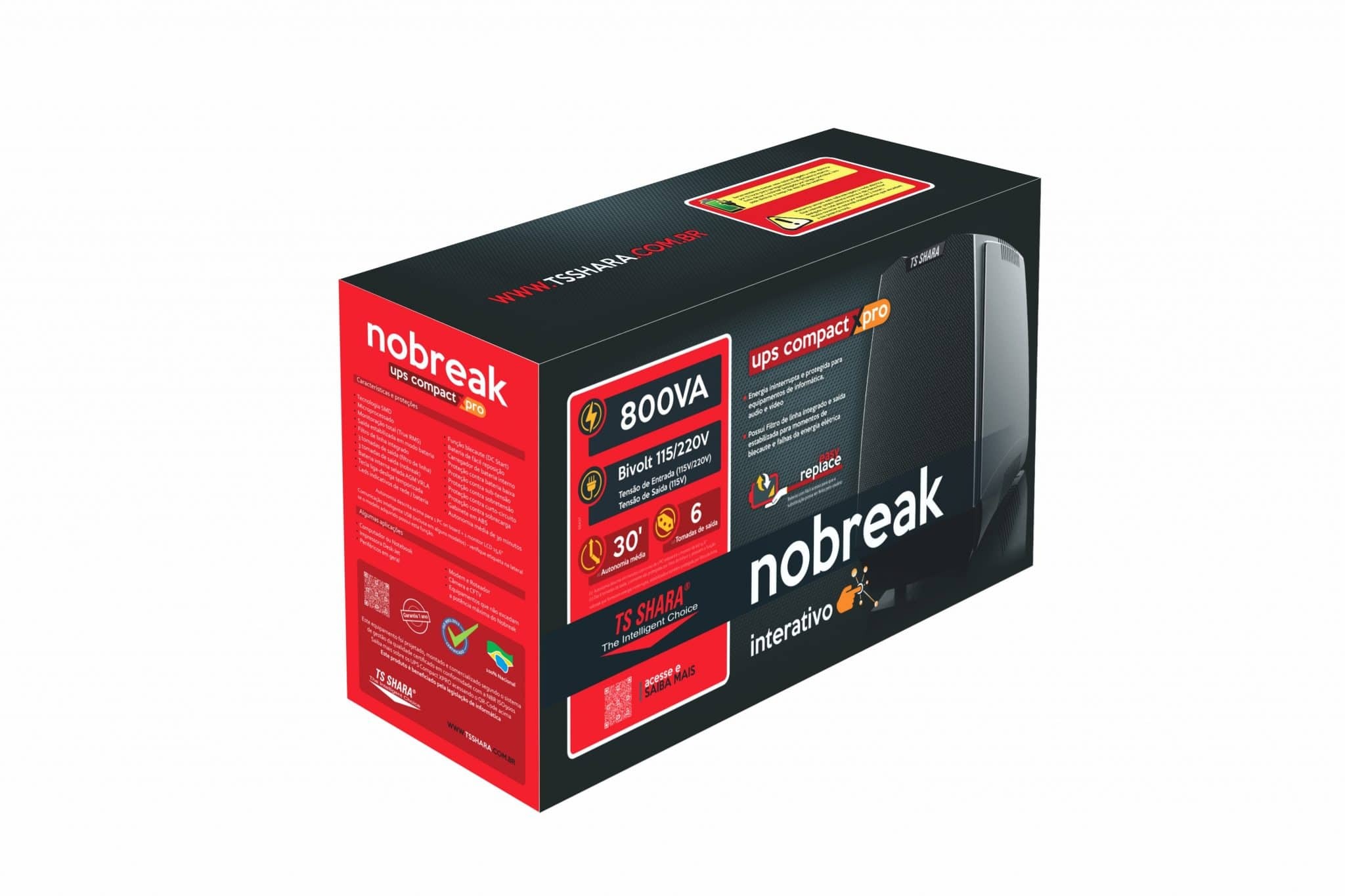 Nobreak 800VA UPS Compact Xpro Design Ent.bivolt Sai. 127V - TS Shara
