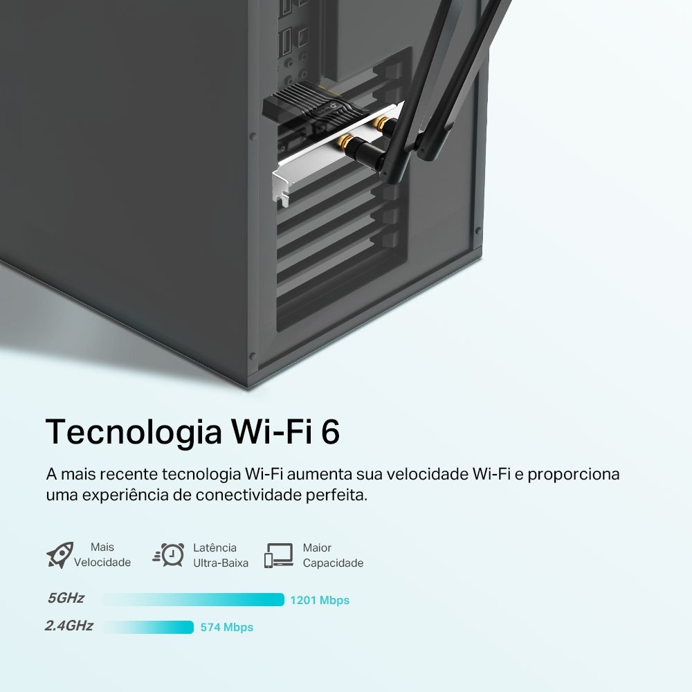 Placa PCI-e Wireless AX1800 Wi-Fi 6, Bluetooth 5.2, Archer TX20E, 2 Antenas, Dual Band - Tp Link