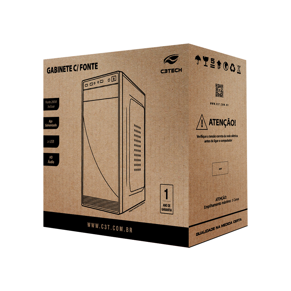 Gabinete Micro-ATX C3 Tech MT-33BK, Mini-Tower, com Fonte 200W, sem Fans