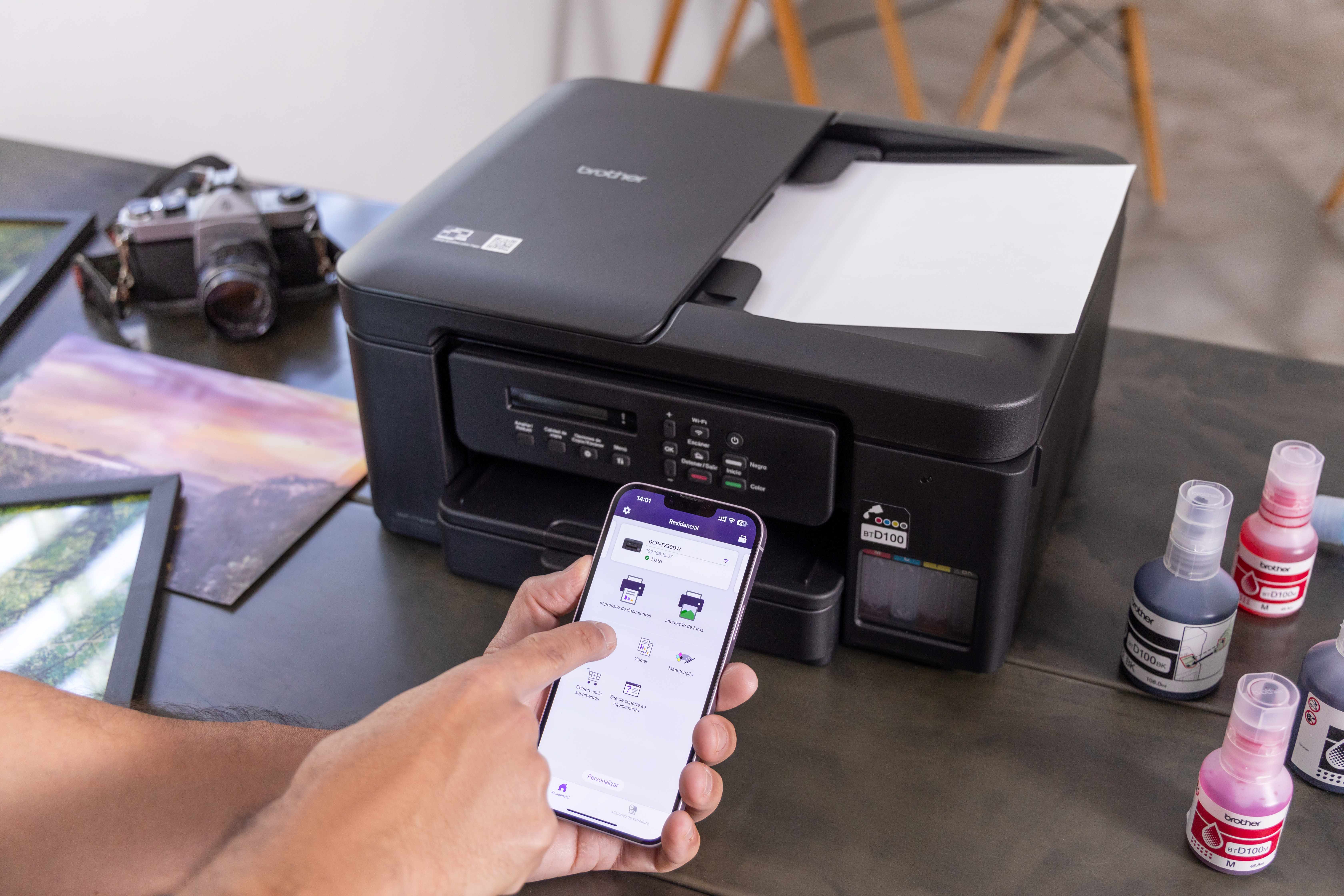 Impressora Multifuncional Tanque de Tinta Color Duplex e Adf DCPT730DW Brother Wi-Fi Bivolt