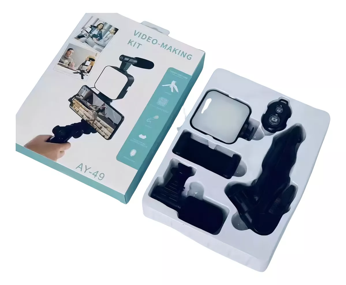 Kit Tripé de Mesa Bastão com Suporte para Celular, Mini LED, Microfone, Controle Bluetooth Selfie
