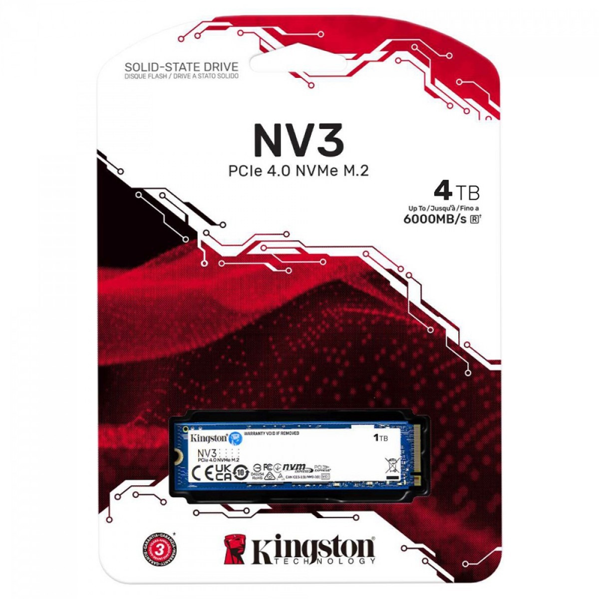 SSD M.2 NVMe 4TB Kingston NV3 PCIe 4.0 2280 Leitura 6000MB/s Gravação 5000MB/s