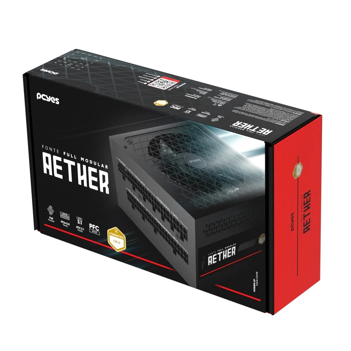 Fonte ATX 1000W Cybenetics Gold PCYes Aether Full Modular PCI-e 5.0 ATX 3.1 Garantia 5 Anos