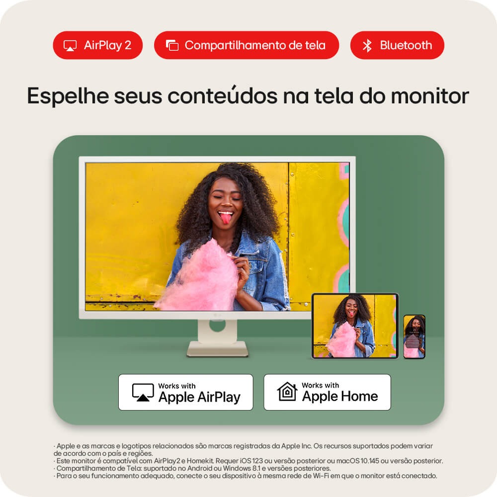 Monitor Smart LG 32" FHD IPS, webOS, Airplay 2. Screen Share, Thinq Home, Bluetooth - Branco