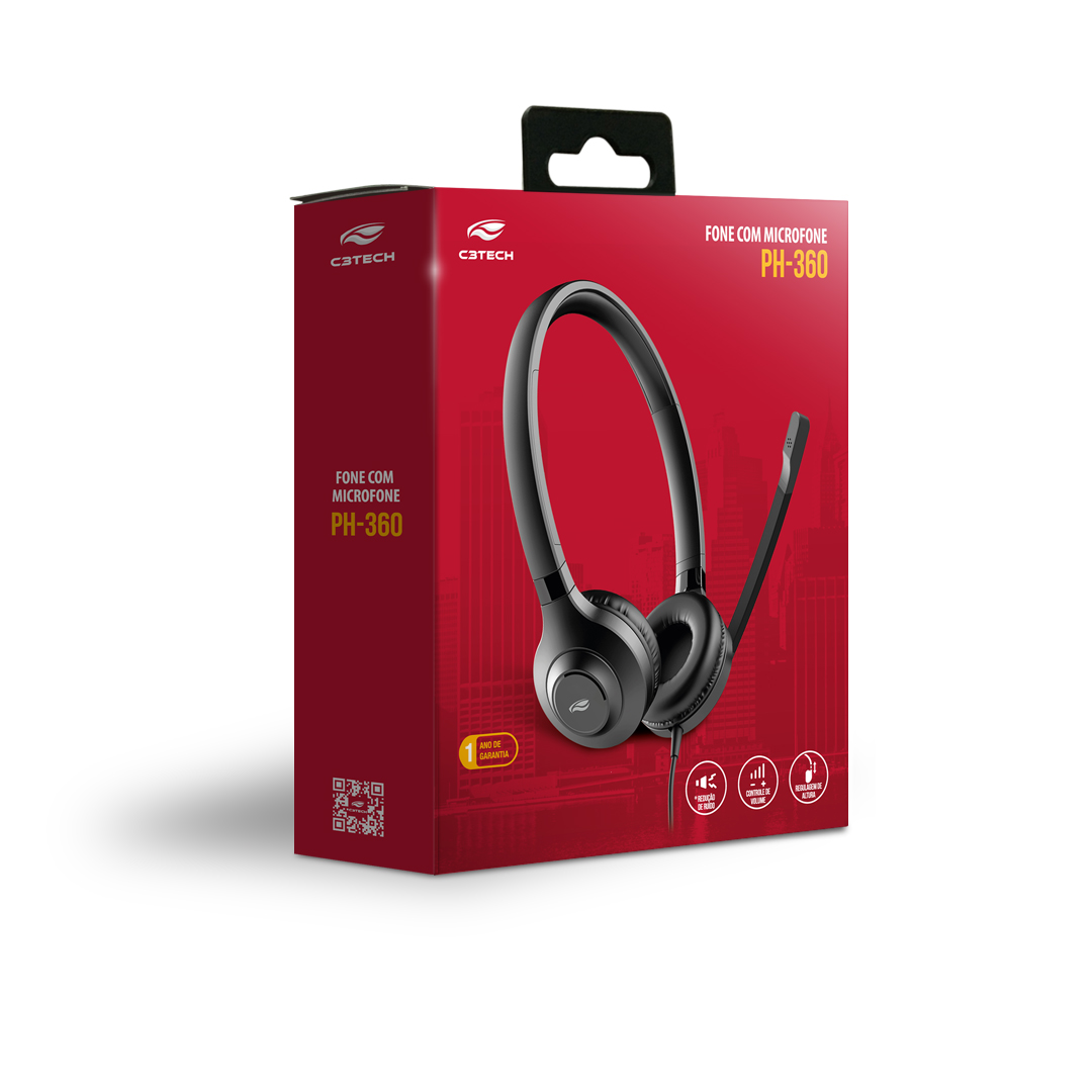 Fone de Ouvido com Microfone USB PH-360BK Preto C3Tech