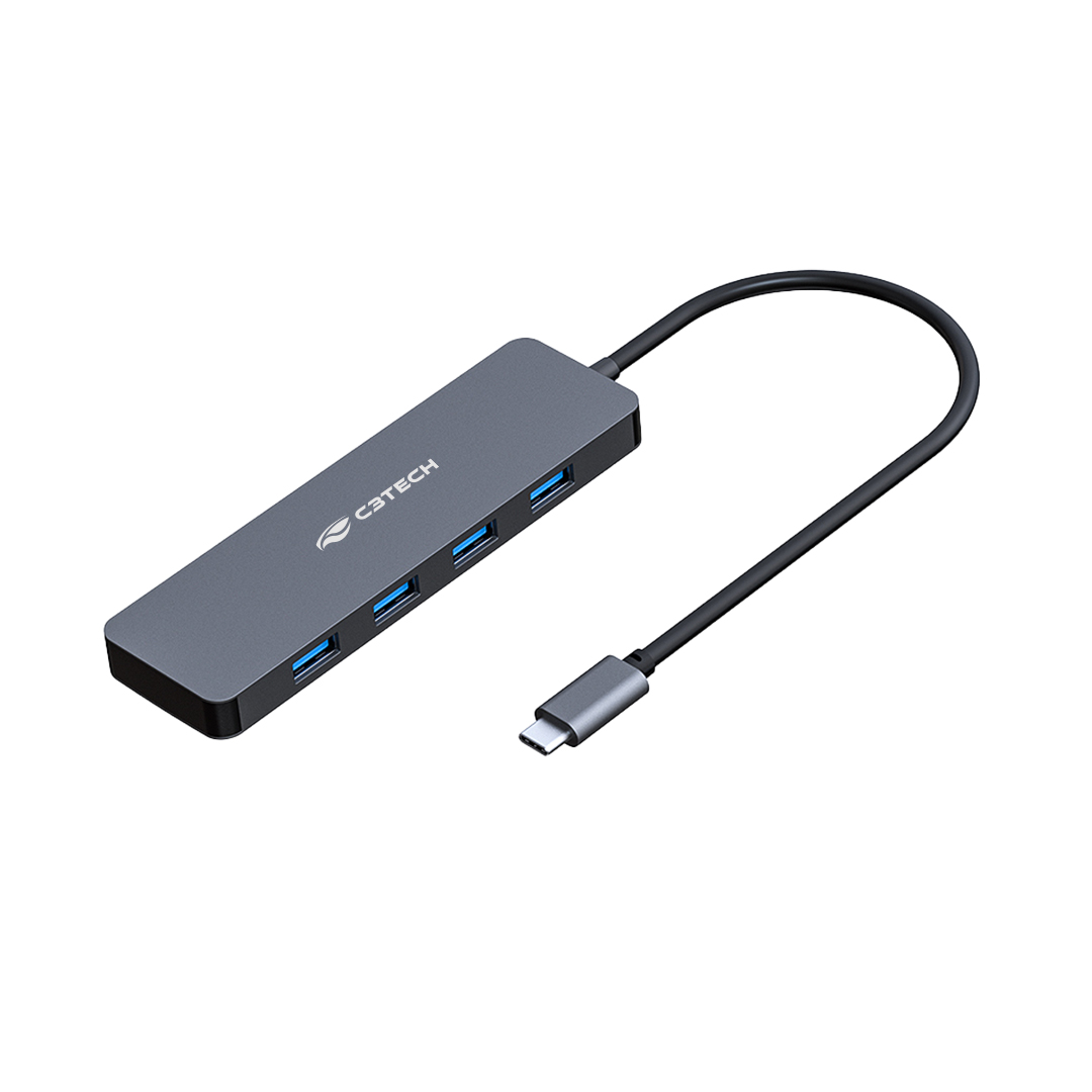 Hub USB Tipo-C C3 Tech 4 em 1, 4 Portas USB 3.0, HU-C330GY