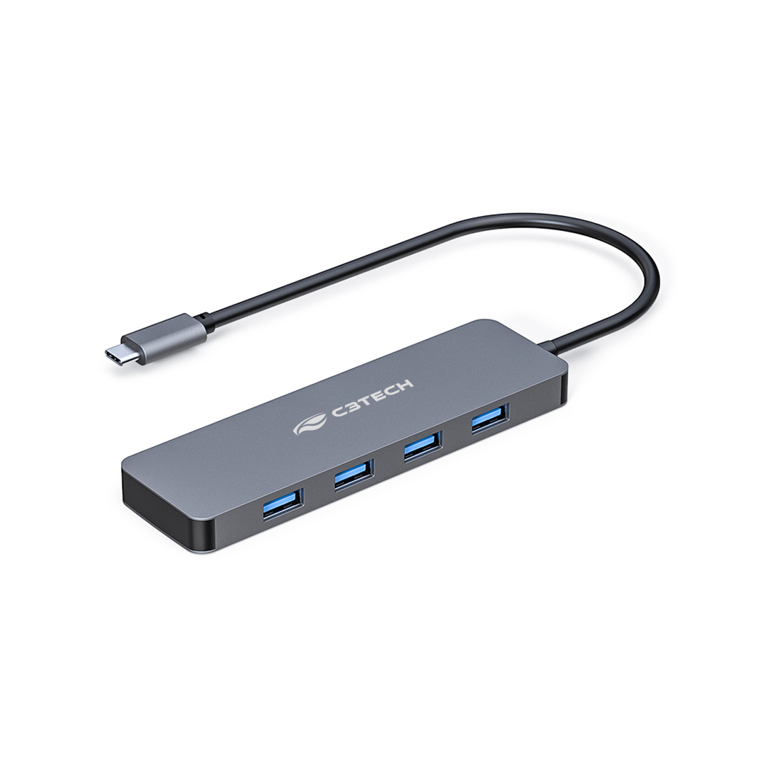 Hub USB Tipo-C C3 Tech 4 em 1, 4 Portas USB 3.0, HU-C330GY