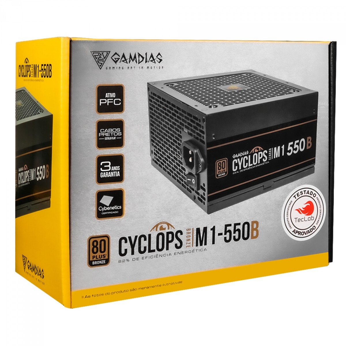 Fonte ATX 550W 80 Plus Bronze Gamdias Cyclops M1-550B, Cybenetics, Teclab. PFC Ativo